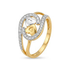 9K gold double heart crystal ring for girls with gold and silver-tone heart motifs and sparkling white stone detailing by Marvel Silver.