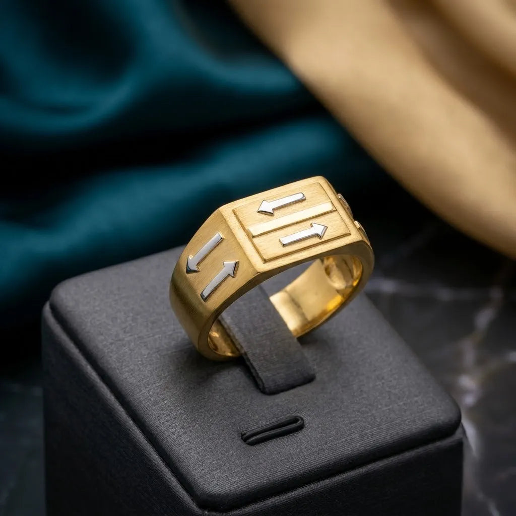 Marvel Silver 9K Gold Dual Arrow Signet Ring for Boys and Men