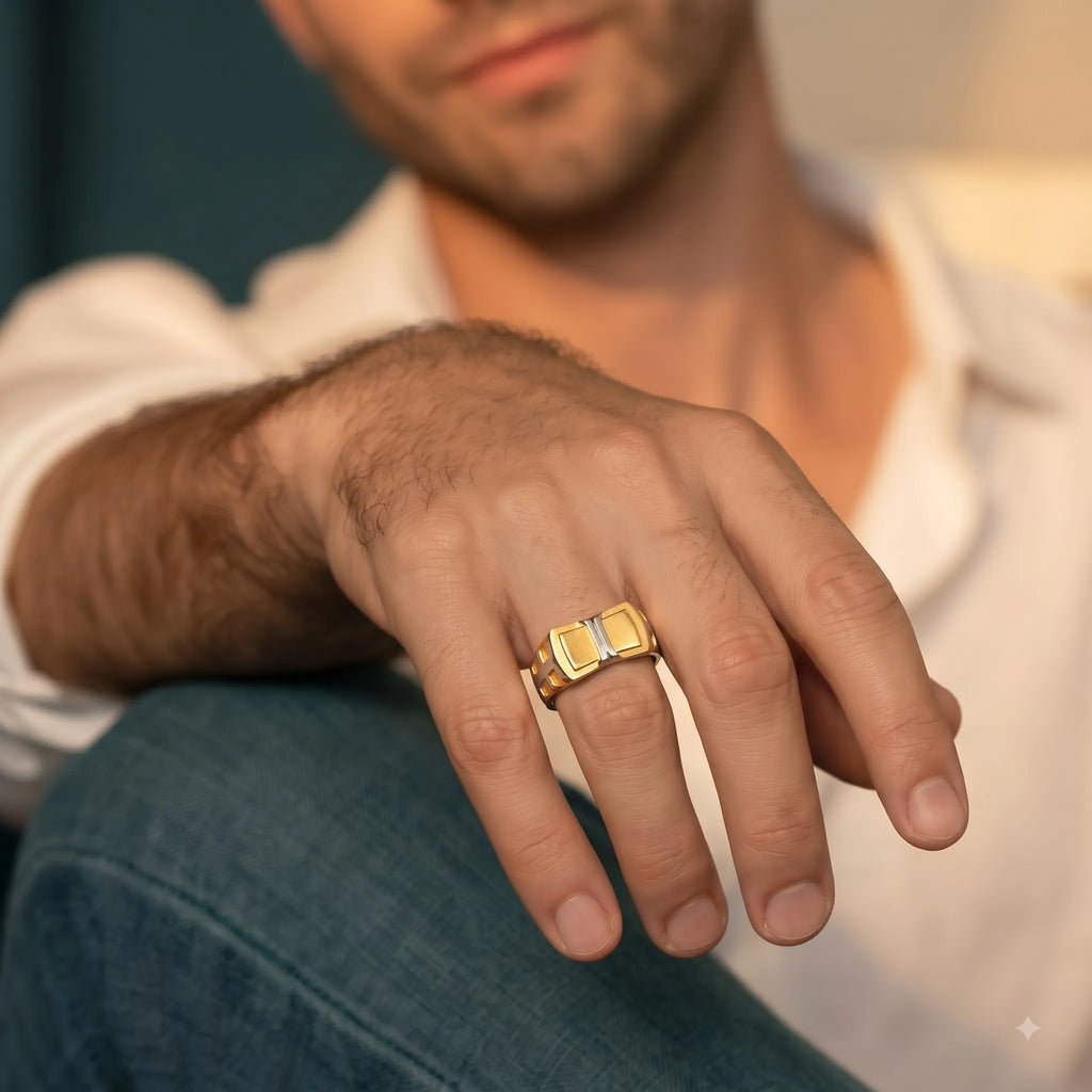 Marvel Silver 9K Gold Dual Square Two-Tone Ring for Boys and Men