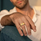 Marvel Silver 9K Gold Dual Square Two-Tone Ring for Boys and Men