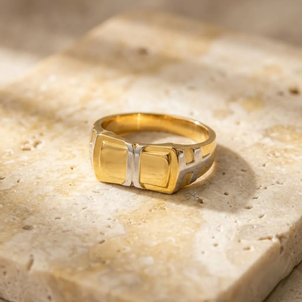 Marvel Silver 9K Gold Dual Square Two-Tone Ring for Boys and Men