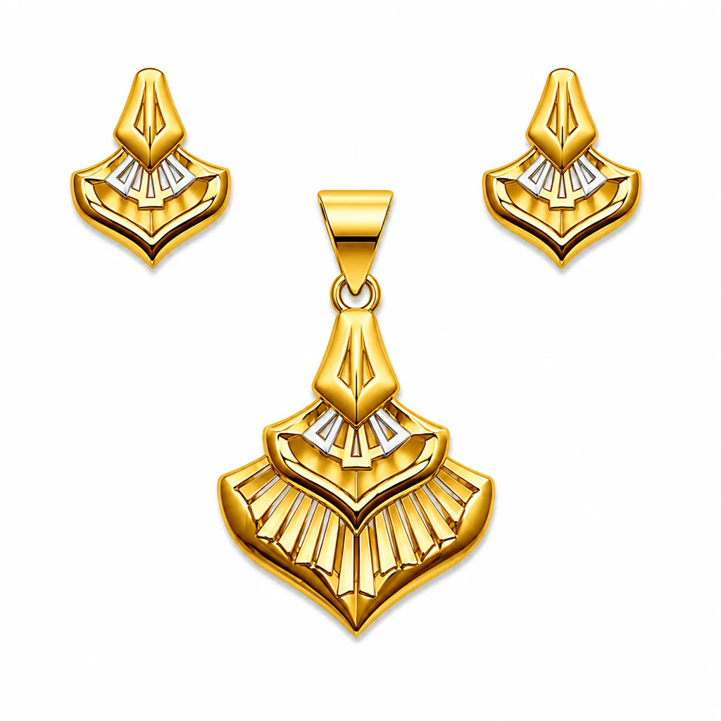 Marvel Silver 9K Gold Fan Necklace Set with Matching Earrings for Women and Girls, Dual-Tone Fan Design, Chain Not Included