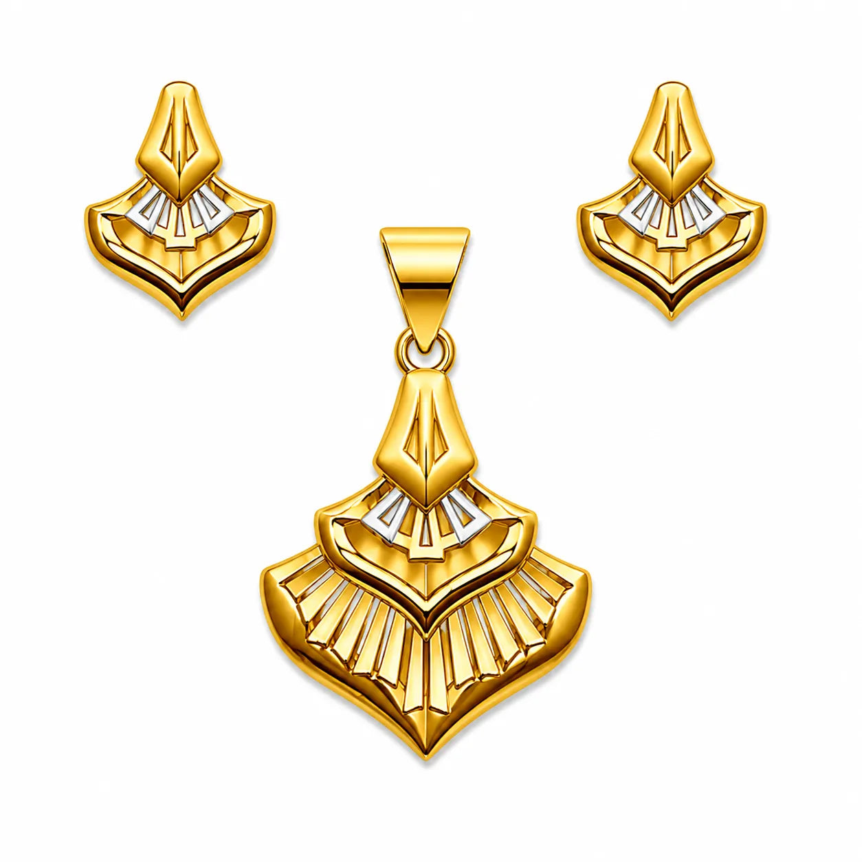 Marvel Silver 9K Gold Fan Necklace Set with Matching Earrings for Women and Girls, Dual-Tone Fan Design, Chain Not Included