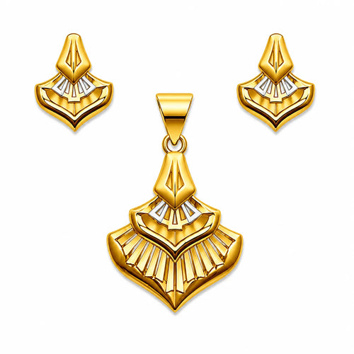Marvel Silver 9K Gold Fan Necklace Set with Matching Earrings for Women and Girls, Dual-Tone Fan Design, Chain Not Included