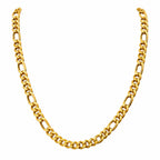 9K gold Figaro link chain for men with polished Cuban links and alternating oval links by Marvel Silver.