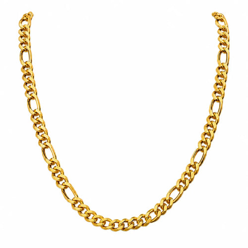 9K gold Figaro link chain for men with polished Cuban links and alternating oval links by Marvel Silver.