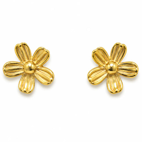 Marvel Silver 9K Gold five-petal flower stud earrings for girls featuring textured petals and a classic floral-inspired design.
