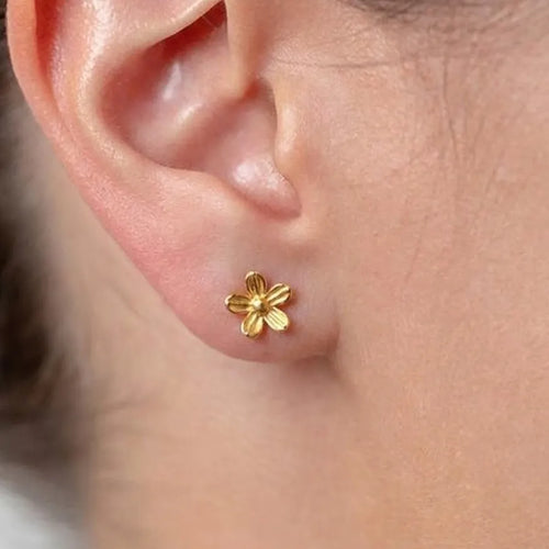 Marvel Silver 9K Gold five-petal flower stud earrings for girls featuring textured petals and a classic floral-inspired design.
