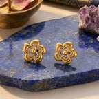 Marvel Silver 9K Gold five-petal openwork flower stud earrings for girls with a polished gold finish and elegant layered floral-inspired design.