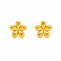 Marvel Silver 9K gold five-petal flower stud earrings for women and girls, lightweight floral gold earrings for everyday and festive wear.