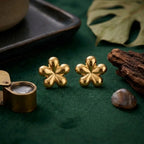 Marvel Silver 9K gold five-petal flower stud earrings for women and girls, lightweight floral gold earrings for everyday and festive wear.