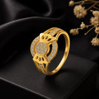 9K gold floral crystal ring for girls with round white stone centre and polished dual-band design by Marvel Silver.