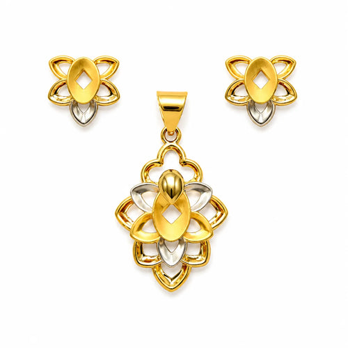 Marvel Silver 9K Gold Floral Designer Pendant Set with Matching Earrings for Women and Girls, Dual-Tone Gold & Silver Finish, Chain Not Included