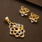 Marvel Silver 9K Gold Floral Designer Pendant Set with Matching Earrings for Women and Girls, Dual-Tone Gold & Silver Finish, Chain Not Included