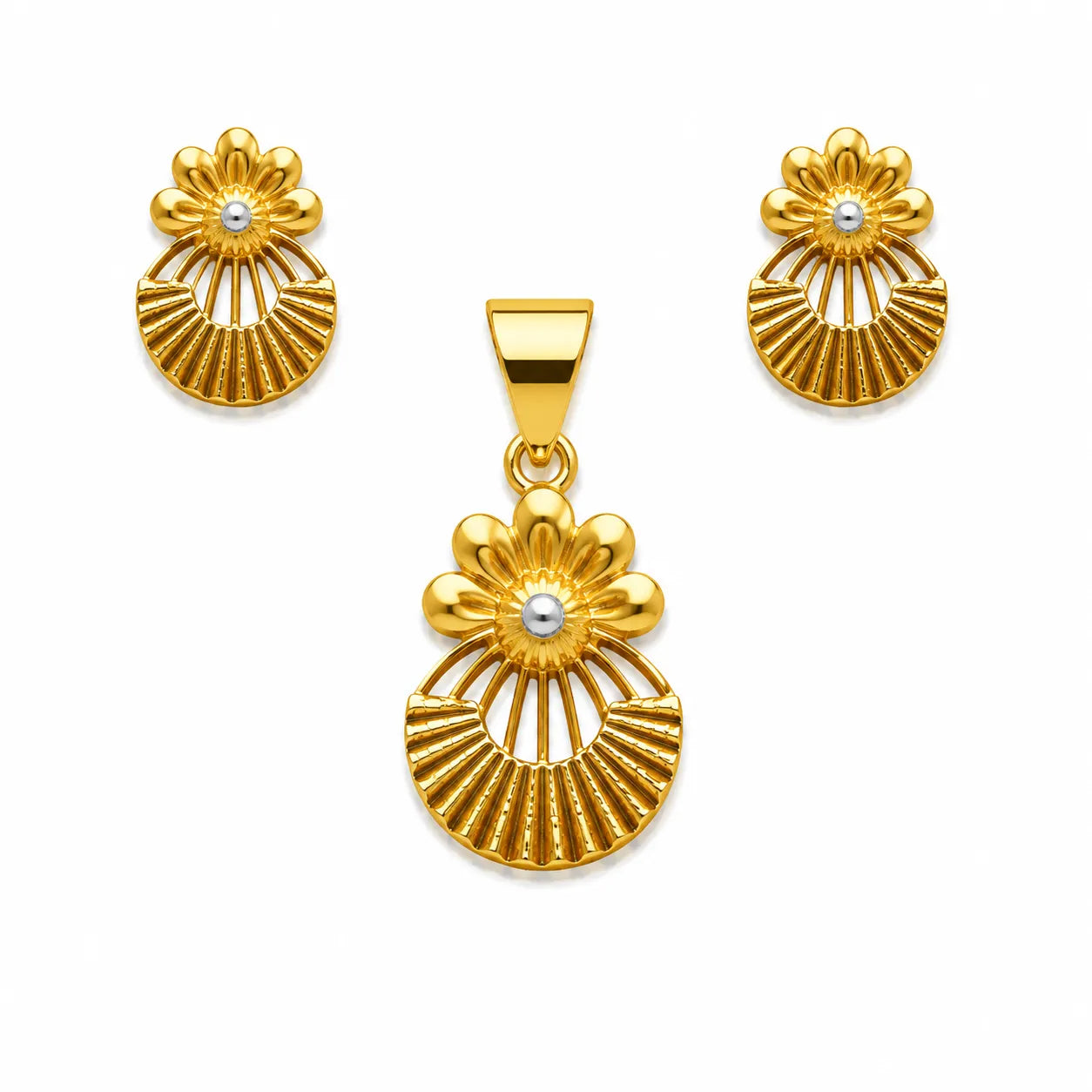 Marvel Silver 9K Gold Floral Necklace Set with Matching Earrings for Women and Girls, Dual-Tone Flower Design, Chain Not Included