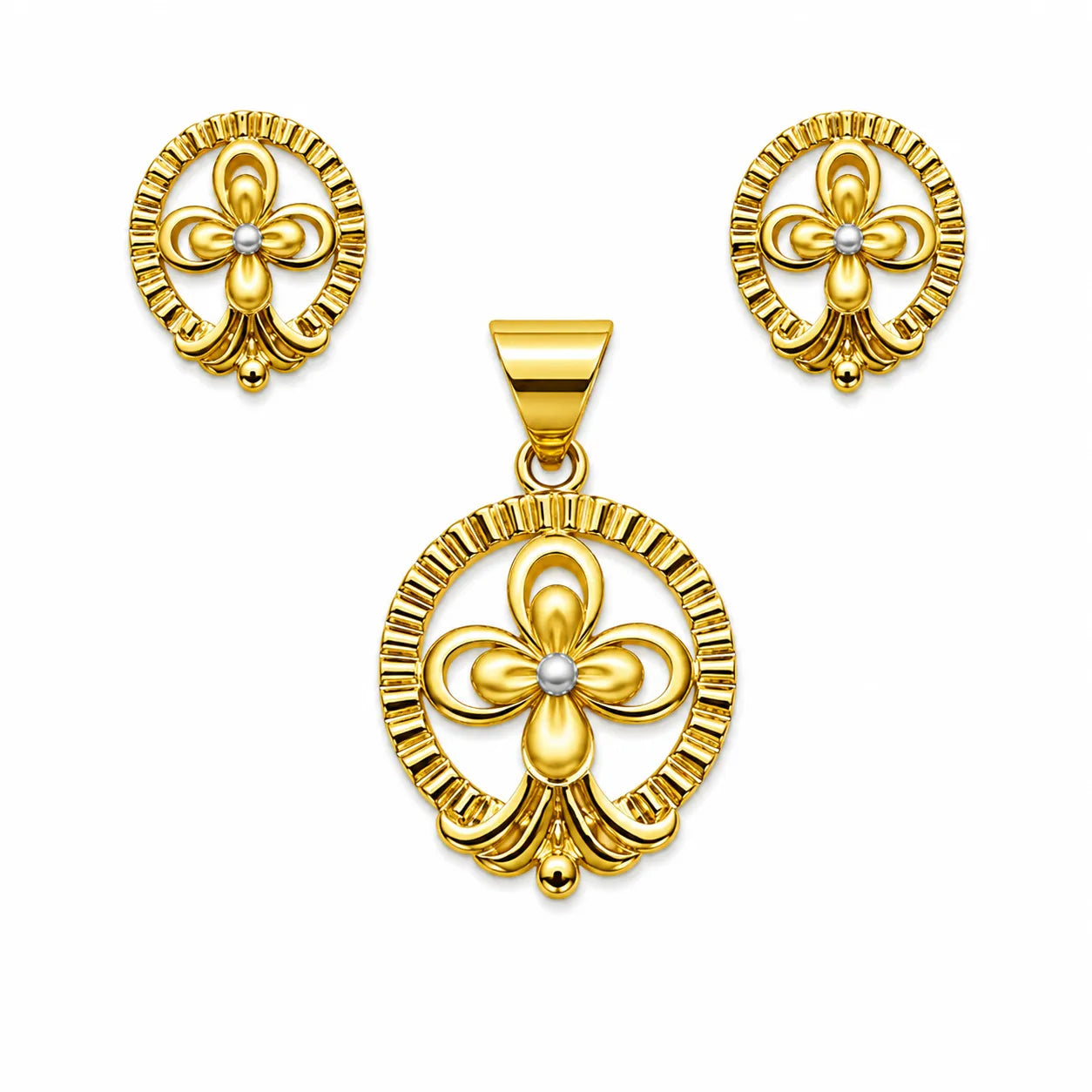 Marvel Silver 9K Gold Floral Necklace Set with Matching Earrings for Women, Elegant Flower Pendant Set, Chain Not Included