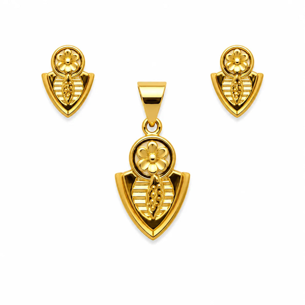 Marvel Silver 9K Gold Floral Pendant Necklace Set with Matching Stud Earrings for Women and Girls, Elegant Traditional Design, Chain Not Included