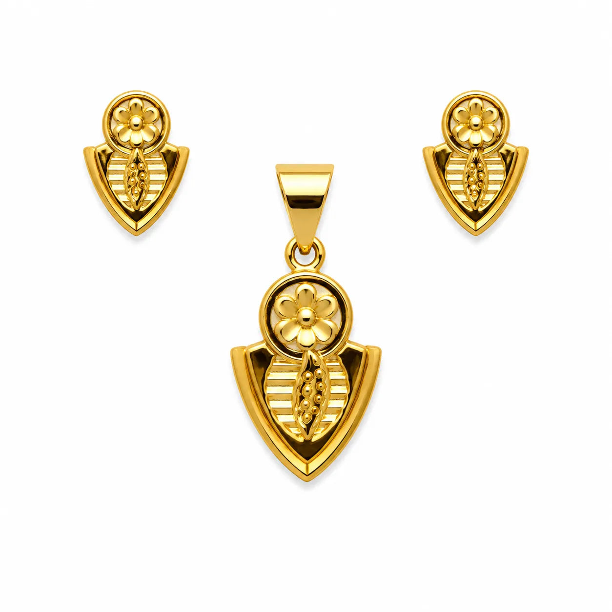 Marvel Silver 9K Gold Floral Pendant Necklace Set with Matching Stud Earrings for Women and Girls, Elegant Traditional Design, Chain Not Included