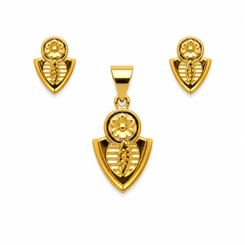 Marvel Silver 9K Gold Floral Pendant Necklace Set with Matching Stud Earrings for Women and Girls, Elegant Traditional Design, Chain Not Included