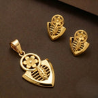 Marvel Silver 9K Gold Floral Pendant Necklace Set with Matching Stud Earrings for Women and Girls, Elegant Traditional Design, Chain Not Included