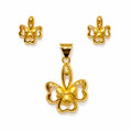Marvel Silver 9K Gold Floral Pendant Necklace Set with Matching Earrings for Women and Girls, Gold Finish, Chain Not Included