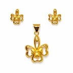 Marvel Silver 9K Gold Floral Pendant Necklace Set with Matching Earrings for Women and Girls, Gold Finish, Chain Not Included