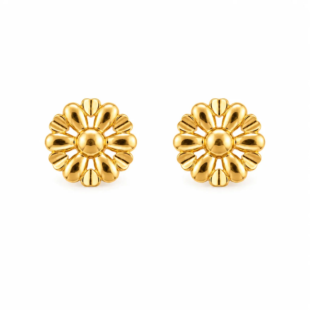 Marvel Silver 9K gold floral stud earrings with a flower design for women and girls, elegant lightweight gold jewelry for everyday wear.
