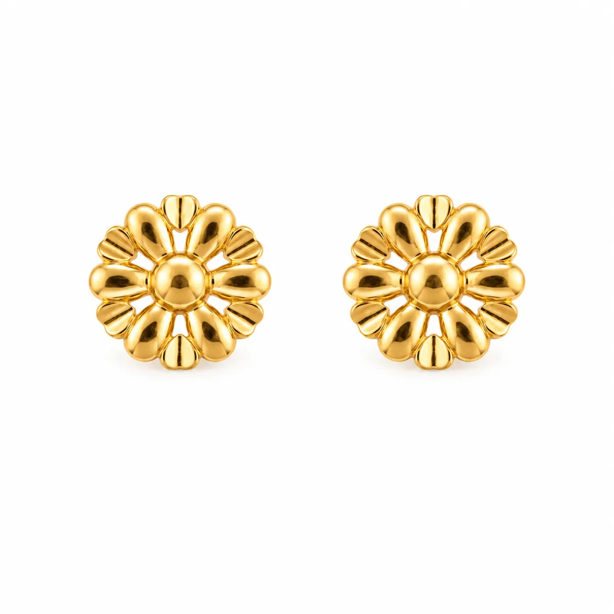 Marvel Silver 9K gold floral stud earrings with a flower design for women and girls, elegant lightweight gold jewelry for everyday wear.