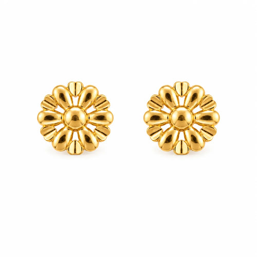 Marvel Silver 9K gold floral stud earrings with a flower design for women and girls, elegant lightweight gold jewelry for everyday wear.