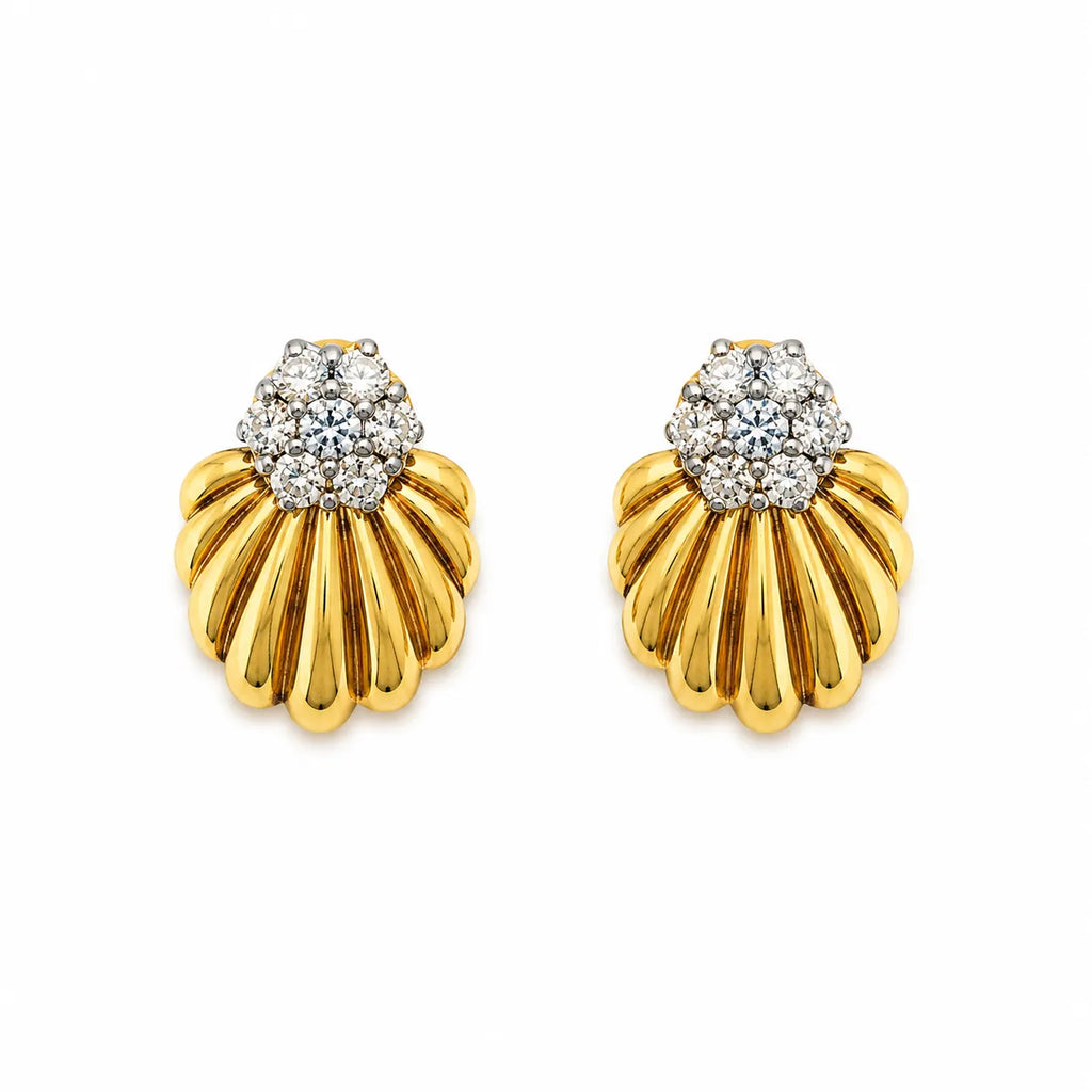 Marvel Silver 9K Gold floral stud earrings with sparkling CZ stone cluster for girls in an elegant flower-inspired design.