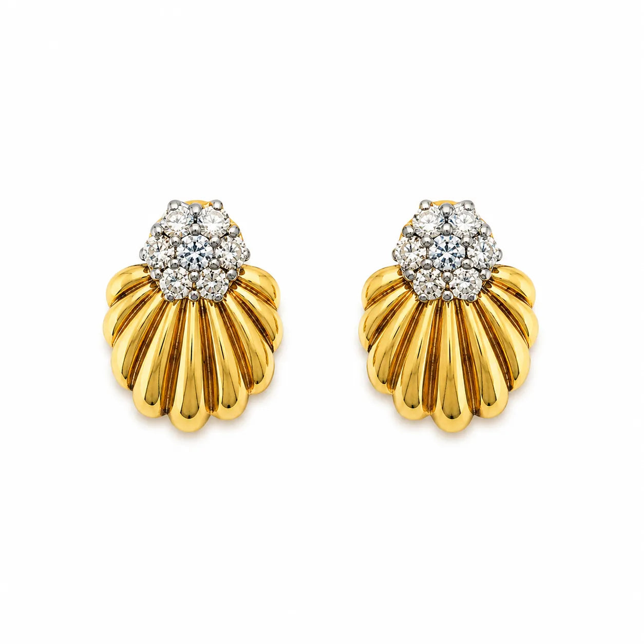 Marvel Silver 9K Gold floral stud earrings with sparkling CZ stone cluster for girls in an elegant flower-inspired design.