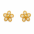 Marvel Silver 9K gold floral stud earrings for women and girls with an elegant open-petal flower design, lightweight earrings for everyday and festive wear.
