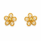 Marvel Silver 9K gold floral stud earrings for women and girls with an elegant open-petal flower design, lightweight earrings for everyday and festive wear.