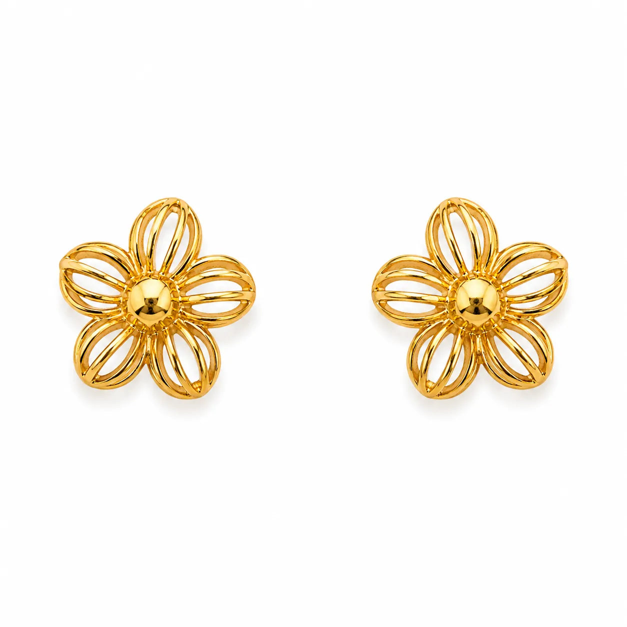 Marvel Silver 9K gold floral stud earrings for women and girls with an elegant open-petal flower design, lightweight earrings for everyday and festive wear.