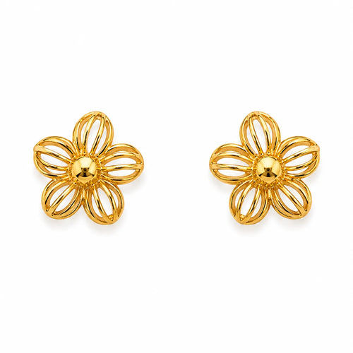 Marvel Silver 9K gold floral stud earrings for women and girls with an elegant open-petal flower design, lightweight earrings for everyday and festive wear.