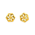 Marvel Silver 9K Gold geometric floral stud earrings for girls featuring a modern hexagonal frame with an elegant floral-inspired cutout design.