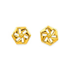 Marvel Silver 9K Gold geometric floral stud earrings for girls featuring a modern hexagonal frame with an elegant floral-inspired cutout design.