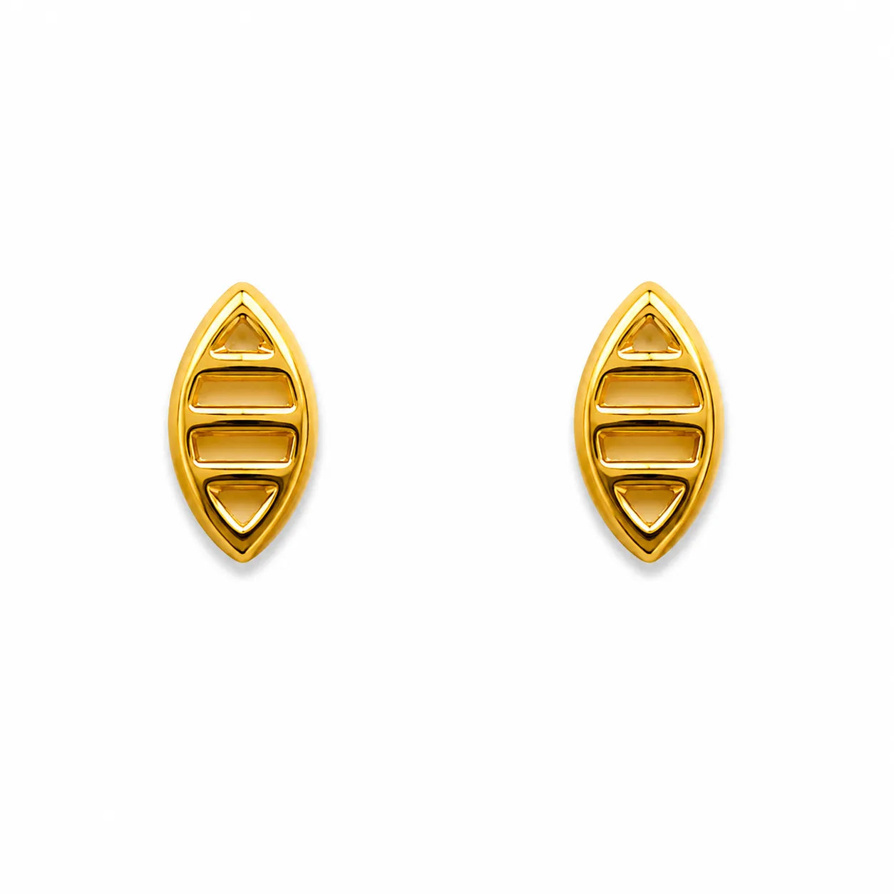 Marvel Silver 9K Gold geometric marquise stud earrings for girls featuring a sleek minimalist designer pattern with a polished gold finish.