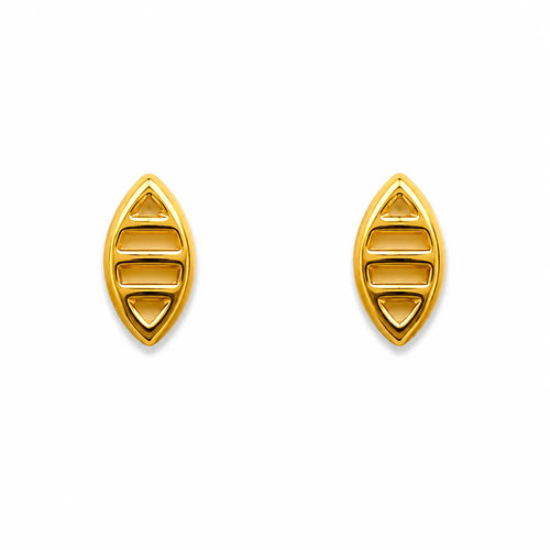 Marvel Silver 9K Gold geometric marquise stud earrings for girls featuring a sleek minimalist designer pattern with a polished gold finish.