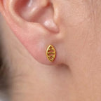Marvel Silver 9K Gold geometric marquise stud earrings for girls featuring a sleek minimalist designer pattern with a polished gold finish.
