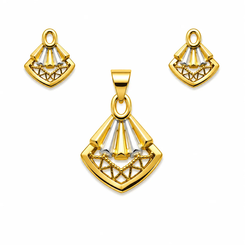 Marvel Silver 9K Gold Geometric Necklace Set with Matching Earrings for Women and Girls, Dual-Tone Pendant Set, Chain Not Included