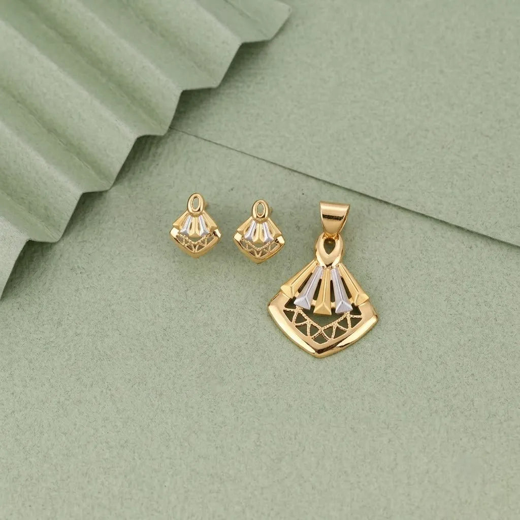 Marvel Silver 9K Gold Geometric Necklace Set with Matching Earrings for Women and Girls, Dual-Tone Pendant Set, Chain Not Included