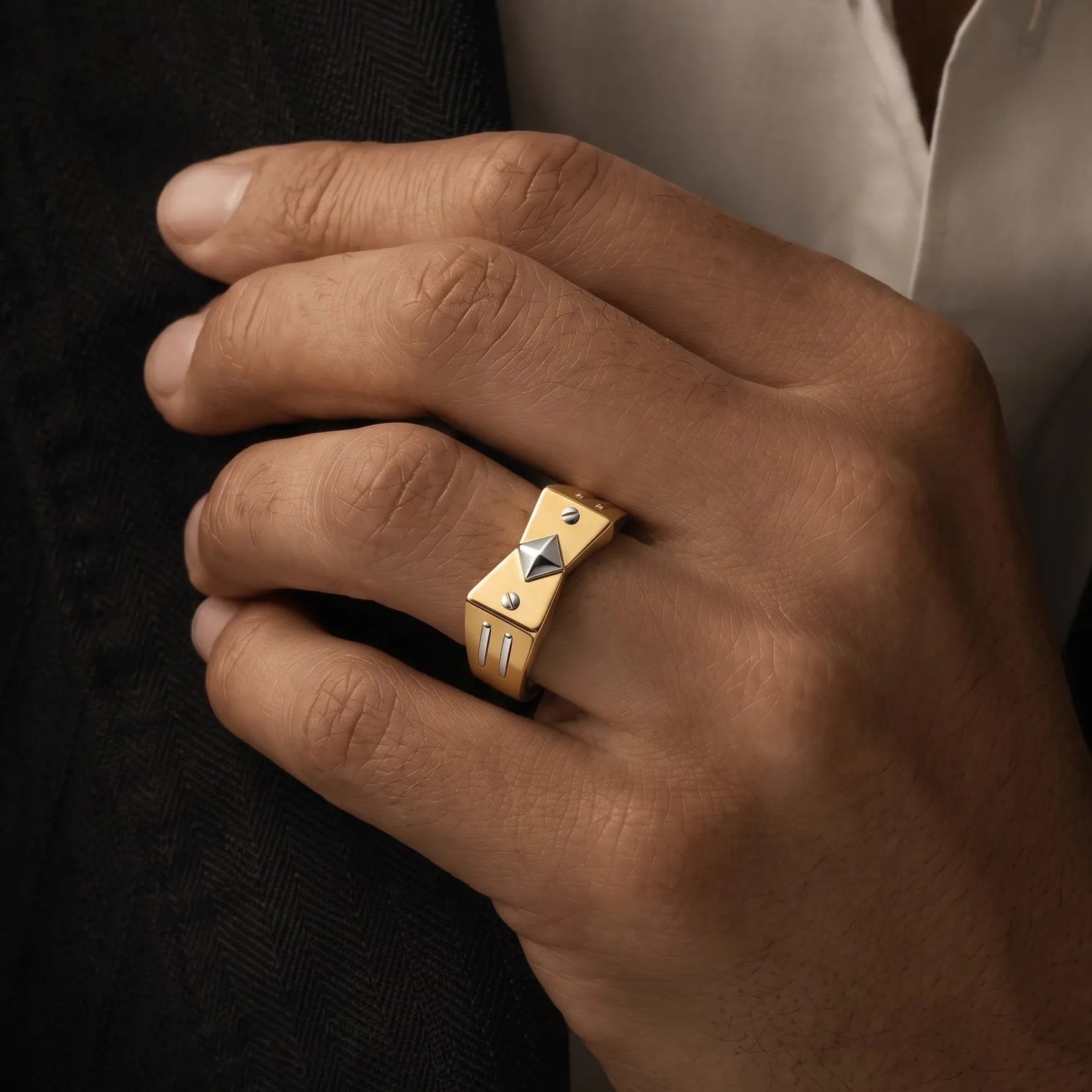 Marvel Silver 9K Gold Geometric Two-Tone Ring for Boys and Men