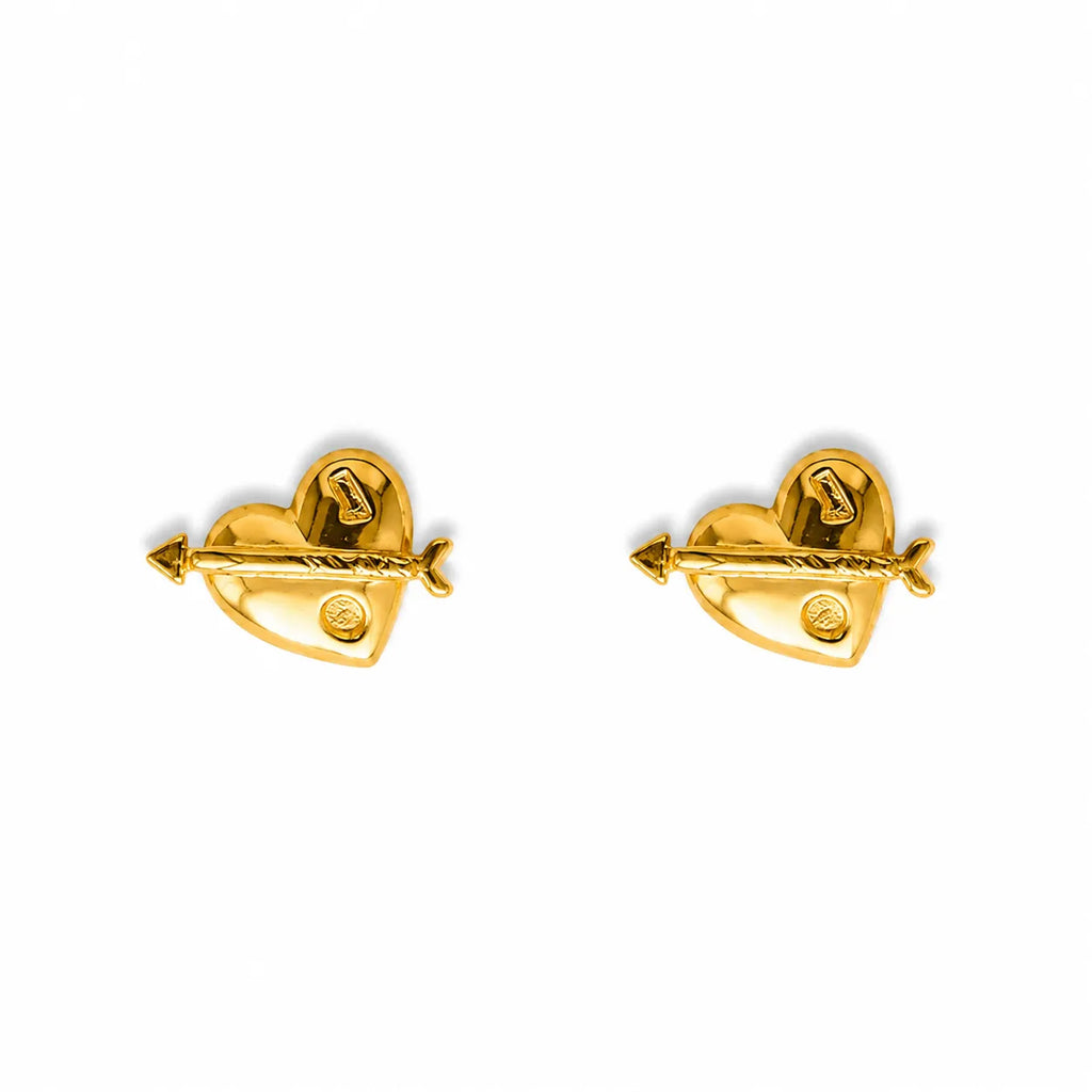 Marvel Silver 9K Gold heart and arrow stud earrings for girls featuring a polished love-inspired designer pattern with a premium gold finish.