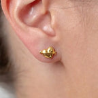 Marvel Silver 9K Gold heart and arrow stud earrings for girls featuring a polished love-inspired designer pattern with a premium gold finish.