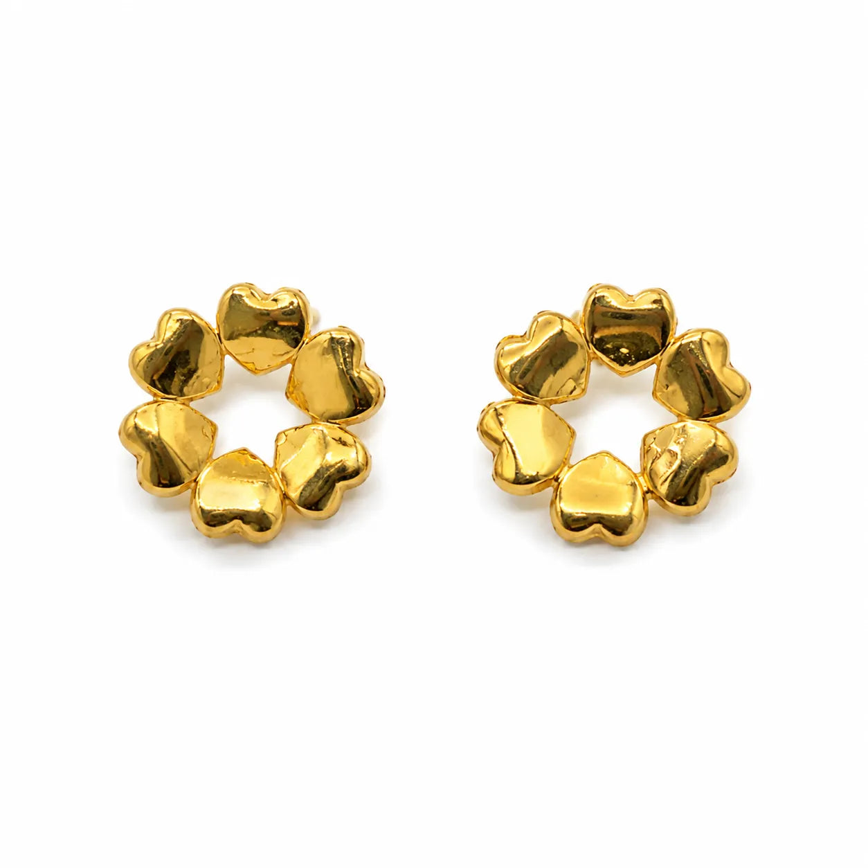 Marvel Silver 9K Gold heart circle stud earrings for women and girls featuring a circular design made of small heart-shaped elements.