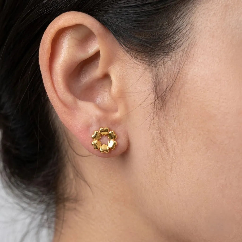 Marvel Silver 9K Gold heart circle stud earrings for women and girls featuring a circular design made of small heart-shaped elements.