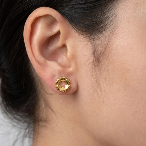 Marvel Silver 9K Gold heart circle stud earrings for women and girls featuring a circular design made of small heart-shaped elements.