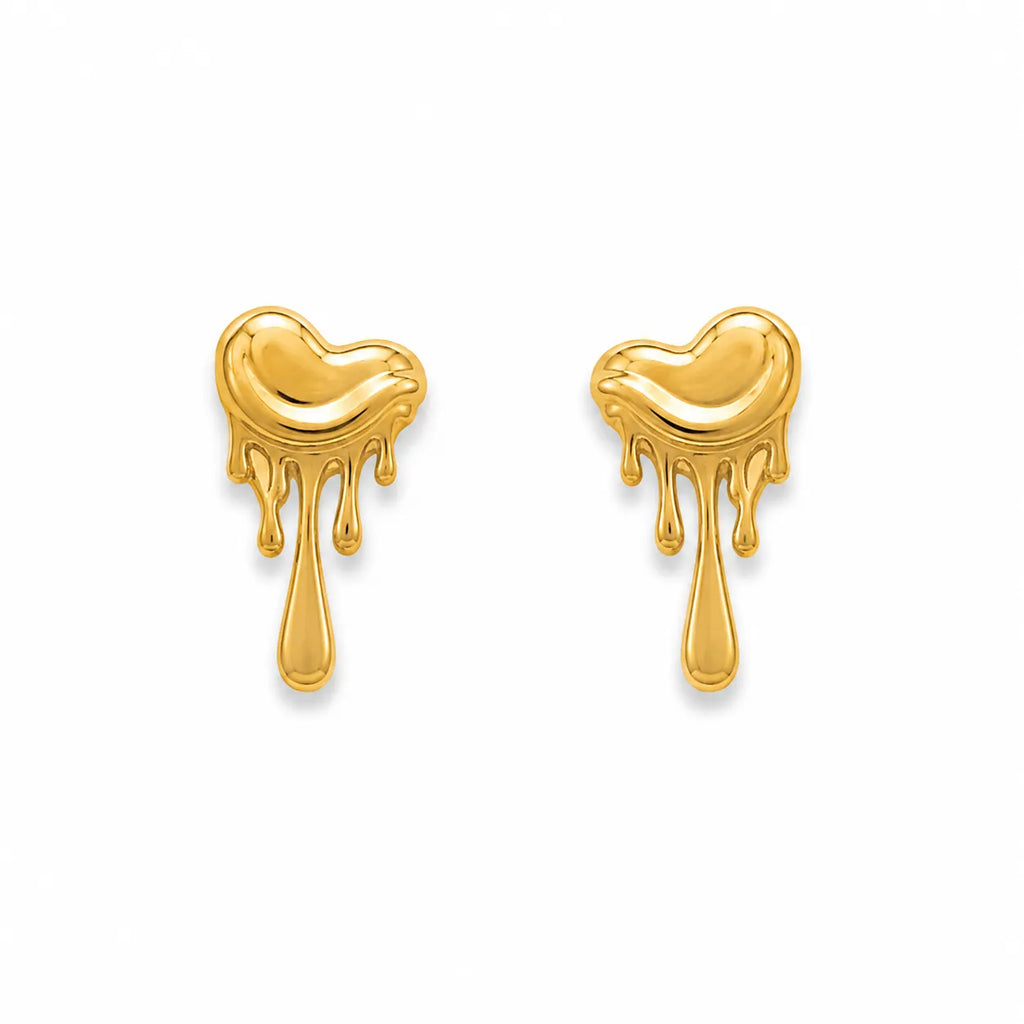 Marvel Silver 9K Gold heart drop stud earrings for girls featuring a modern heart-inspired design with an artistic dripping pattern.