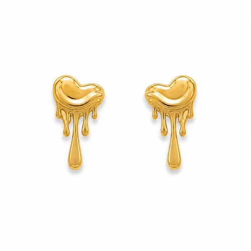 Marvel Silver 9K Gold heart drop stud earrings for girls featuring a modern heart-inspired design with an artistic dripping pattern.